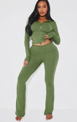 PrettyLittleThing Shape Sculpted Zip Through Hoodie Khaki