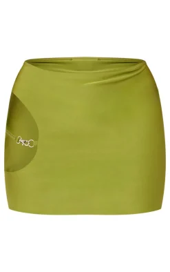 Best PrettyLittleThing Shape Slinky Cut Out Detail Mini Skirt Khaki