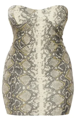 Shape Snake Print Faux Leather Bandeau Bodycon Dress-PrettyLittleThing