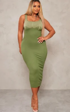 PrettyLittleThing Snatched*Shape Snatched Rib Contrast Midi Dress