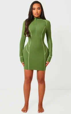 Shape Soft Seamless Contrast Long Sleeve Bodycon Dress-PrettyLittleThing Hot