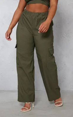 Discount PrettyLittleThing Shape Stretch Woven Pocket Detail Wide Leg Pants Khaki