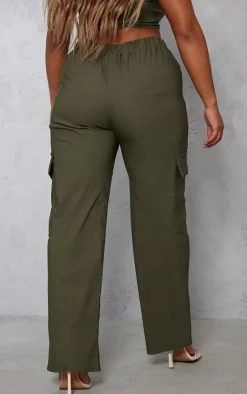 Discount PrettyLittleThing Shape Stretch Woven Pocket Detail Wide Leg Pants Khaki