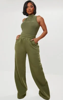 Outlet PrettyLittleThing Shape Sweat High Waist Wide Leg Sweatpants Khaki