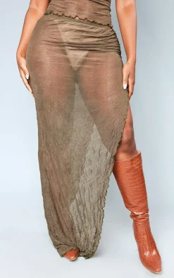 New PrettyLittleThing Shape Textured Jersey Maxi Skirt Khaki