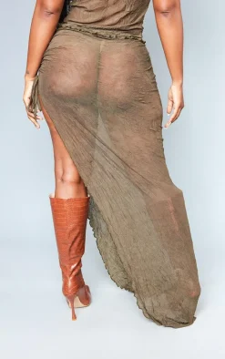 New PrettyLittleThing Shape Textured Jersey Maxi Skirt Khaki