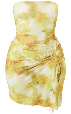Shape Tie Dye Print Slinky Bandeau Ruched Side Frill Bodycon Dress-PrettyLittleThing Discount