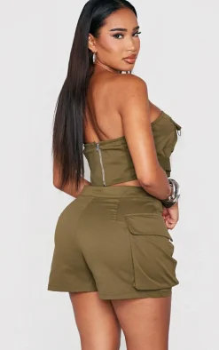 Hot PrettyLittleThing Shape Twill Buckle Detail Cargo Bandeau Khaki