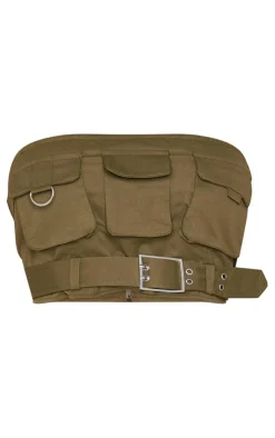 Hot PrettyLittleThing Shape Twill Buckle Detail Cargo Bandeau Khaki