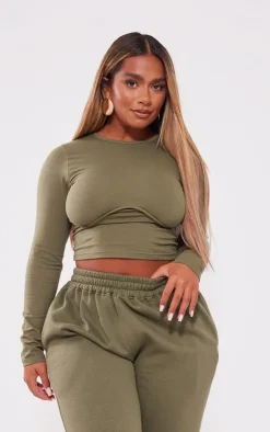 New PrettyLittleThing Shape Underbust Long Sleeve Top Khaki