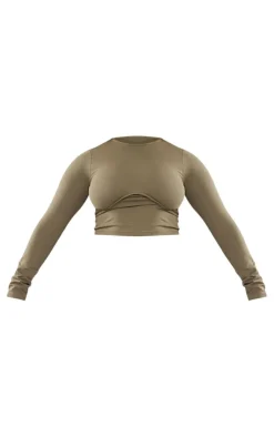 New PrettyLittleThing Shape Underbust Long Sleeve Top Khaki