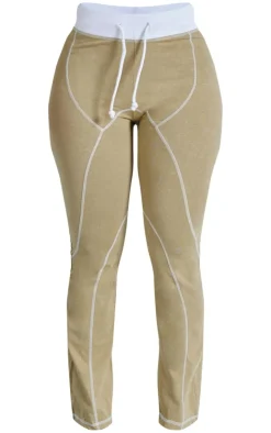 New PrettyLittleThing Shape Washed Cotton Seam Detail Flare Leggings Khaki