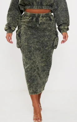 Outlet PrettyLittleThing Shape Washed Sweat Maxi Skirt Khaki