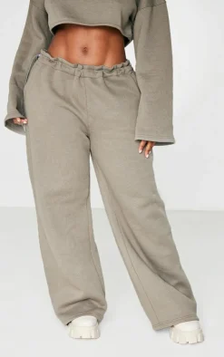 Sale PrettyLittleThing Shape Wide Leg Toggle Waist Detail Sweatpants Khaki