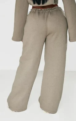 Sale PrettyLittleThing Shape Wide Leg Toggle Waist Detail Sweatpants Khaki