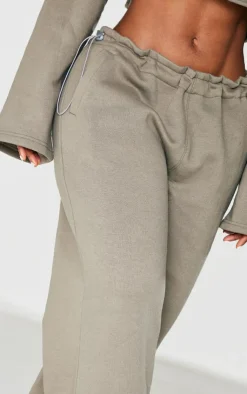 Sale PrettyLittleThing Shape Wide Leg Toggle Waist Detail Sweatpants Khaki
