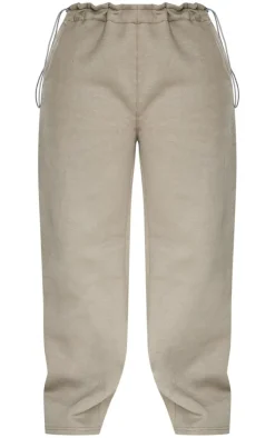 Sale PrettyLittleThing Shape Wide Leg Toggle Waist Detail Sweatpants Khaki