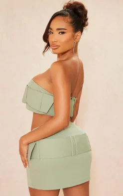 New PrettyLittleThing Shape Woven Belted Bandeau Khaki