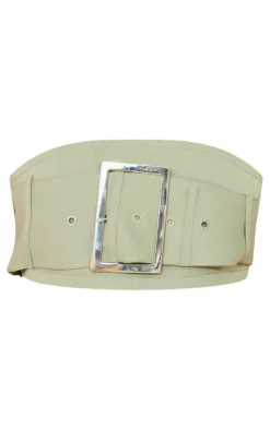 New PrettyLittleThing Shape Woven Belted Bandeau Khaki