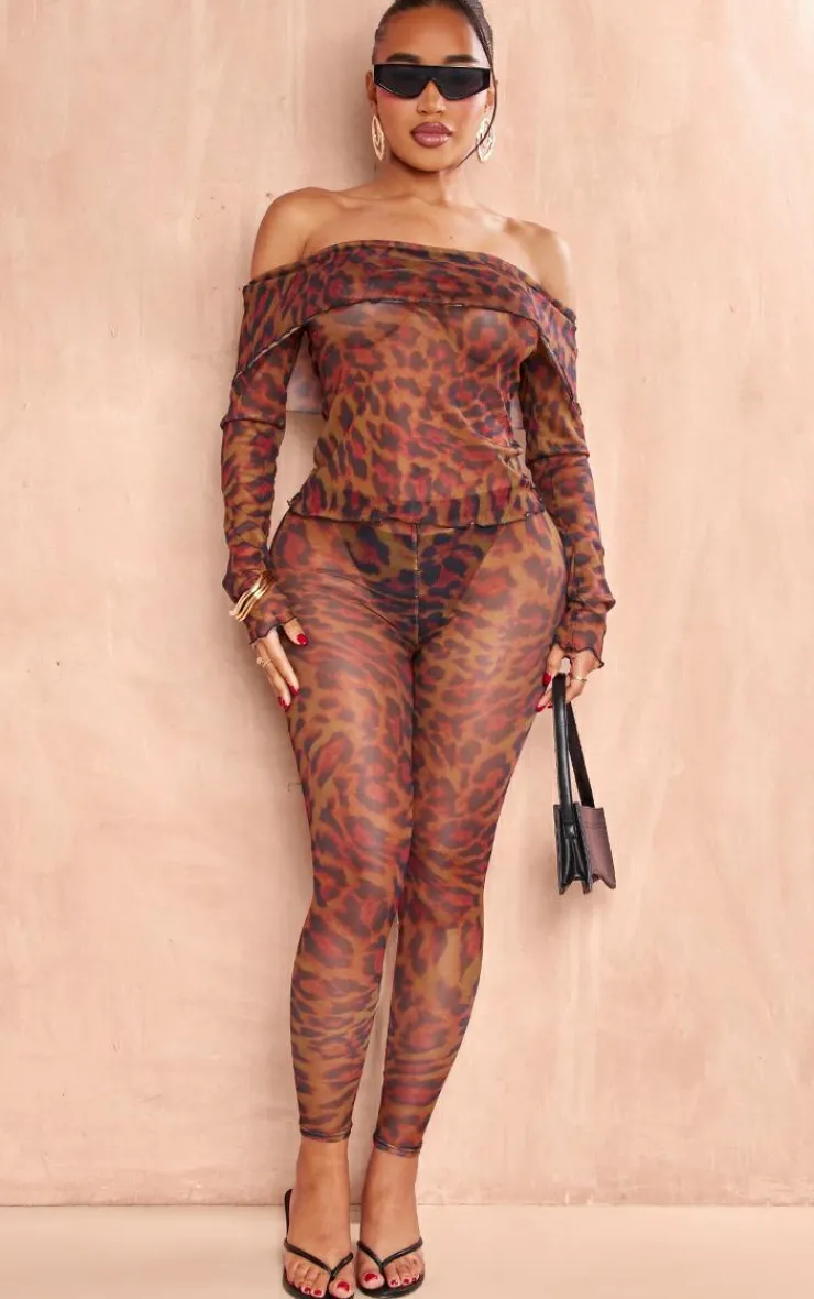Best PrettyLittleThing Shape Leopard Mesh Leggings Black
