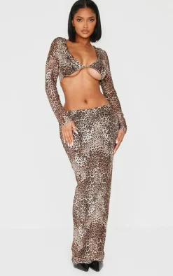 Clearance PrettyLittleThing Shape Print Low Rise Maxi Skirt Leopard