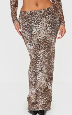 Clearance PrettyLittleThing Shape Print Low Rise Maxi Skirt Leopard