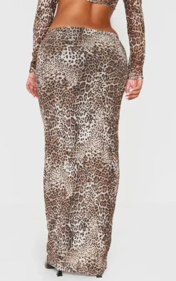 Clearance PrettyLittleThing Shape Print Low Rise Maxi Skirt Leopard