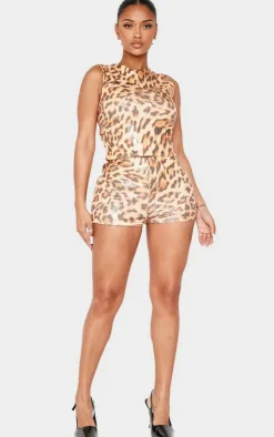 Clearance PrettyLittleThing Shape Print Sequin Mini Shorts Leopard
