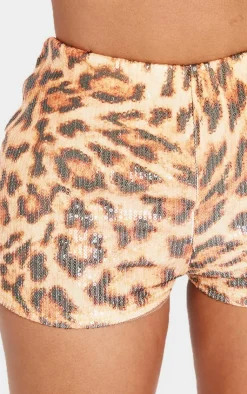 Clearance PrettyLittleThing Shape Print Sequin Mini Shorts Leopard