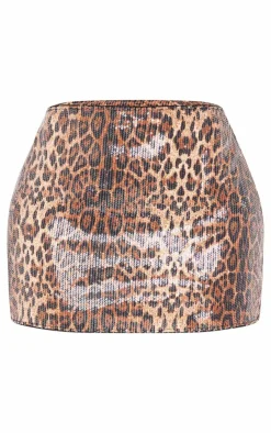 Sale PrettyLittleThing Shape Print Sequin Low Rise Mini Skirt Leopard