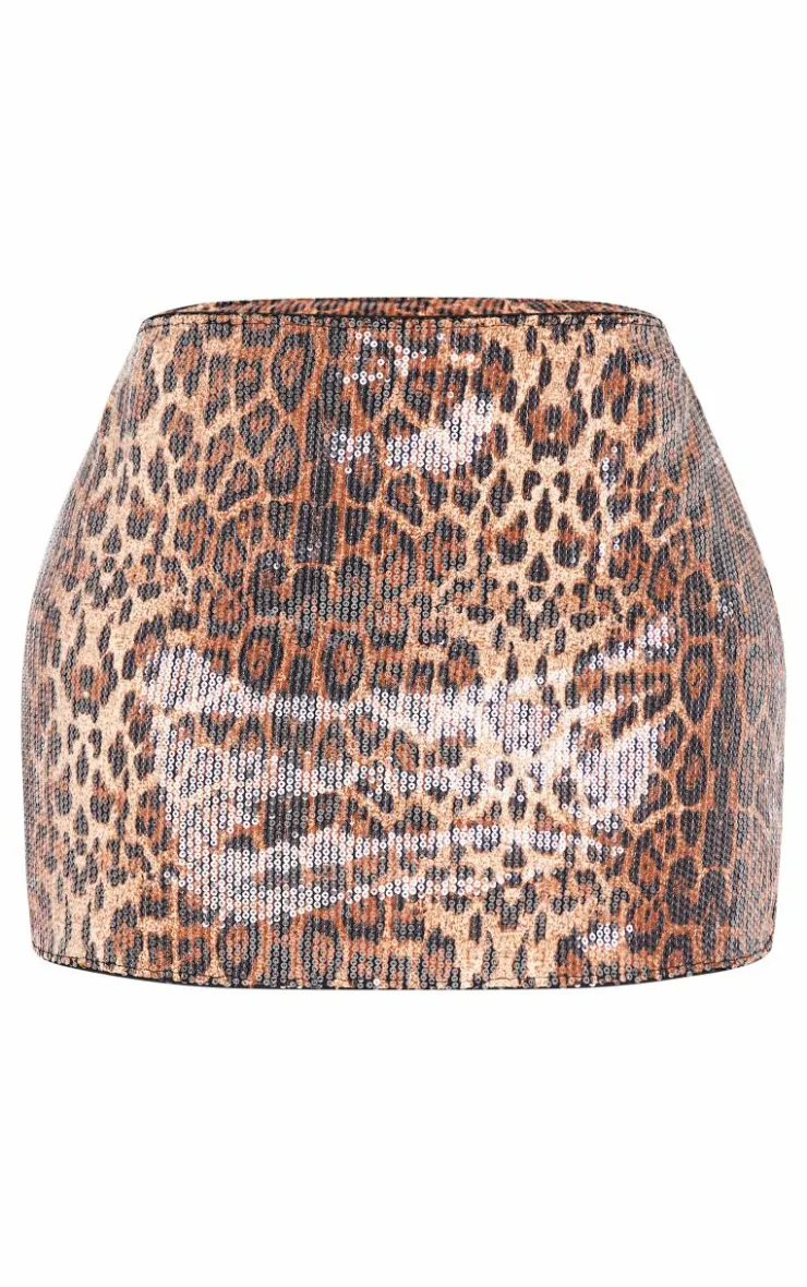 Sale PrettyLittleThing Shape Print Sequin Low Rise Mini Skirt Leopard