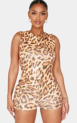 Outlet PrettyLittleThing Shape Sequin Top Leopard