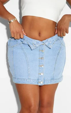 Shape Light Blue Denim Foldover Waist Mini Skirt