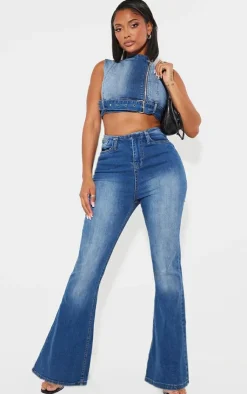 Clearance PrettyLittleThing Shape Denim Low Rise Flare Jeans Light Blue