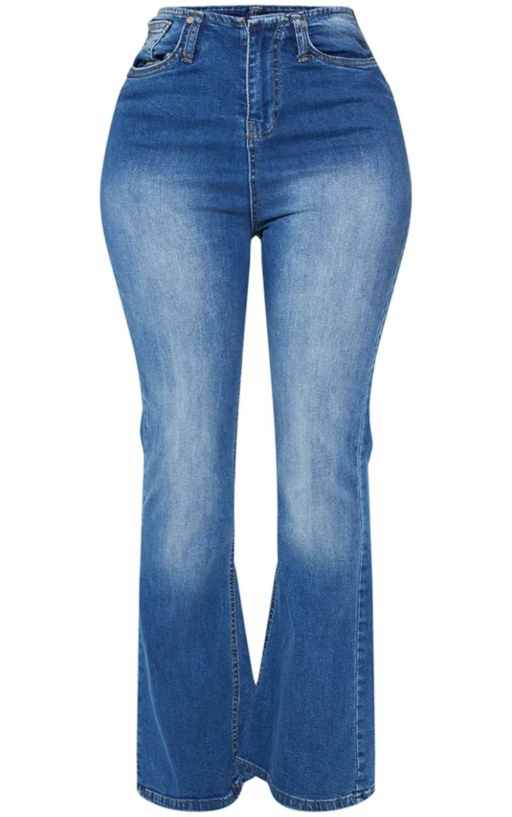 Clearance PrettyLittleThing Shape Denim Low Rise Flare Jeans Light Blue