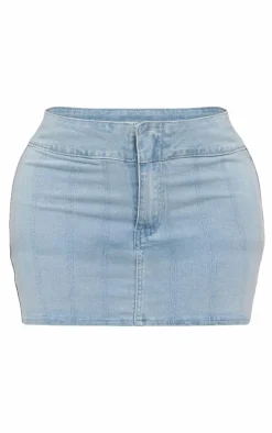 Shape Light Blue Denim Seam Detail Mini Skirt