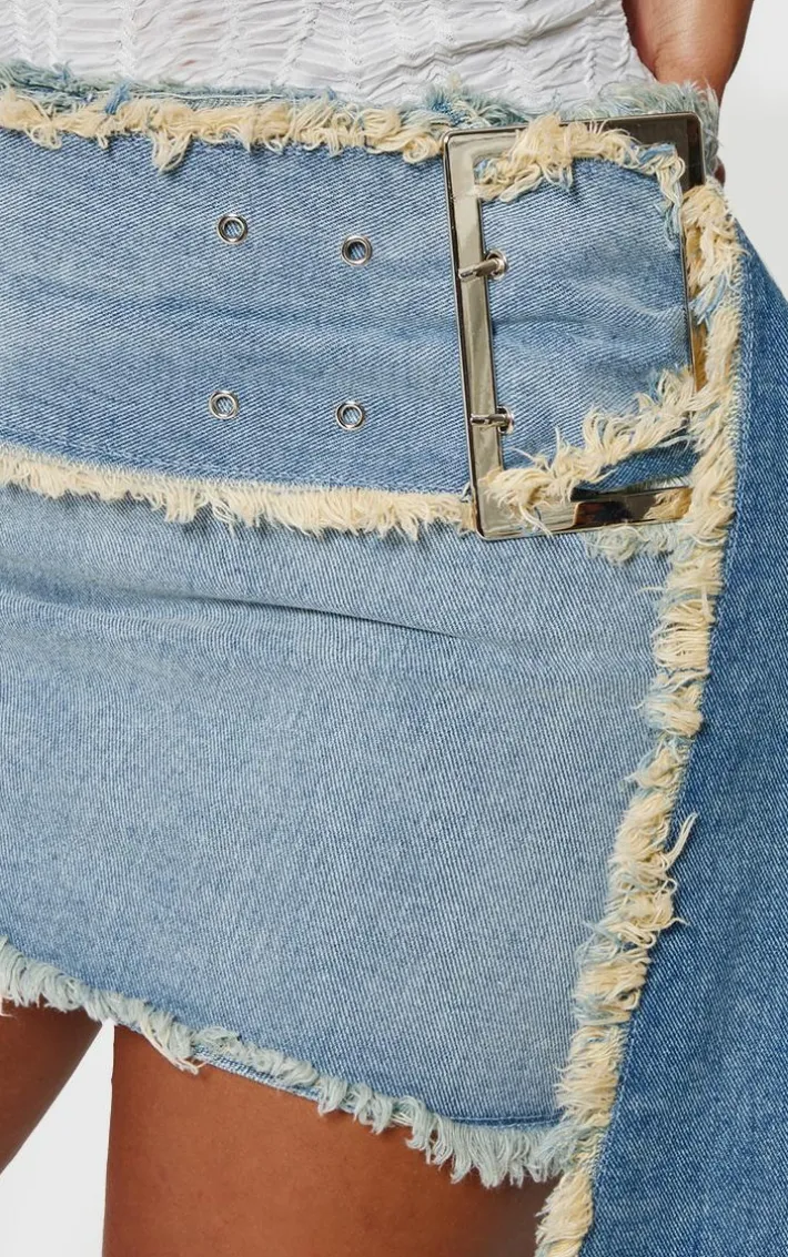 Shape Light Blue Oversized Belt Denim Skirt
