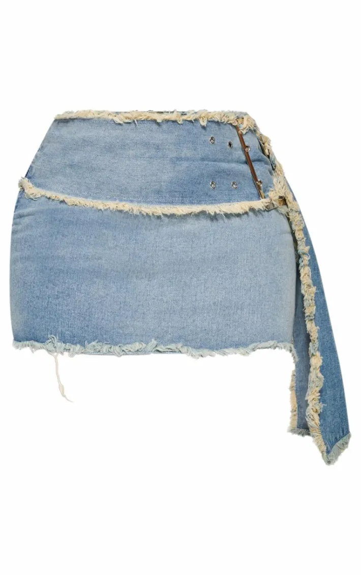 Shape Light Blue Oversized Belt Denim Skirt