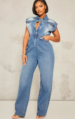 Shape Light Blue Sleeveless Rigid Denim Jumpsuit