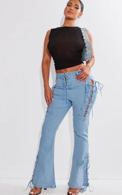 Shape Stretch Denim Lace Up Flare Jeans-PrettyLittleThing Discount
