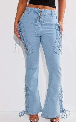 Shape Stretch Denim Lace Up Flare Jeans-PrettyLittleThing Discount