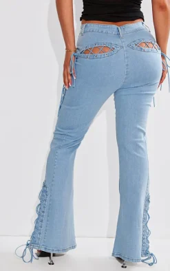 Shape Stretch Denim Lace Up Flare Jeans-PrettyLittleThing Discount