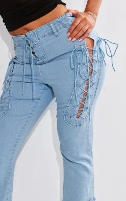Shape Stretch Denim Lace Up Flare Jeans-PrettyLittleThing Discount
