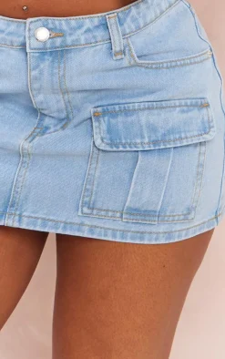 Best PrettyLittleThing Shape Denim Low Rise Micro Mini Skirt Light Blue Wash