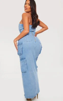 Shape Denim Front Split Cargo Dress-PrettyLittleThing Outlet