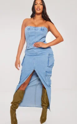 Shape Denim Front Split Cargo Dress-PrettyLittleThing Outlet