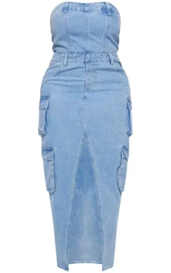 Shape Denim Front Split Cargo Dress-PrettyLittleThing Outlet
