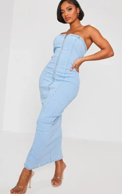 Shape Denim Zip Through Maxi Dress-PrettyLittleThing Hot