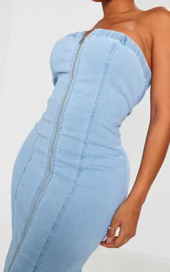 Shape Denim Zip Through Maxi Dress-PrettyLittleThing Hot