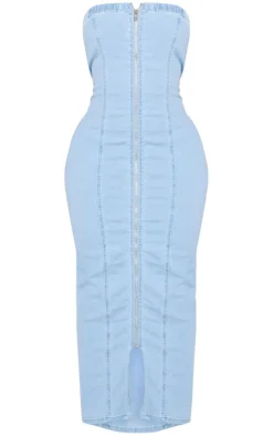 Shape Denim Zip Through Maxi Dress-PrettyLittleThing Hot